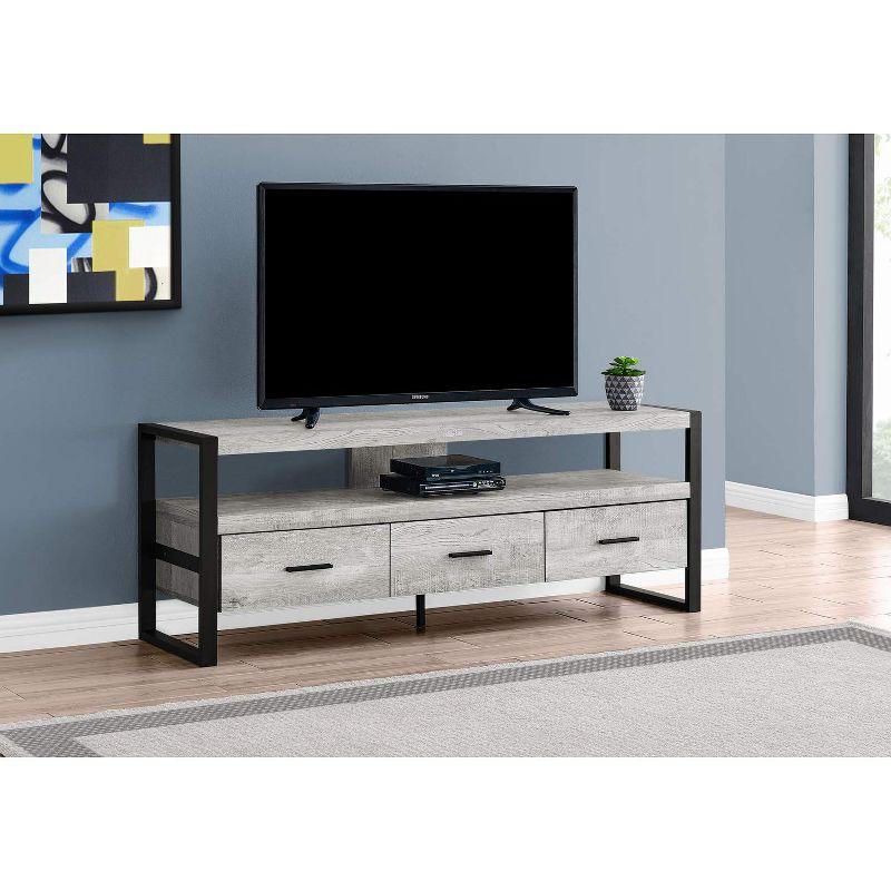 Monarch Specialties Tv Stand 60 Inch Console Media Entertainment Center Storage Drawers Metal Laminate Grey Black Contemporary Modern