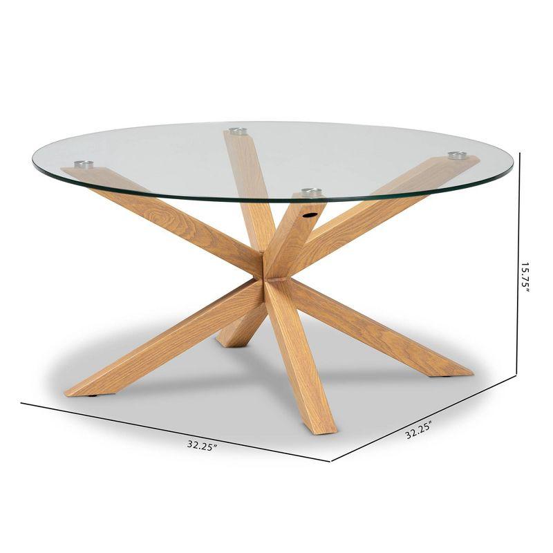 Lida Glass and Wood Finished Coffee Table Clear/Natural - Baxton Studio: Mid-Century Modern, 4 Point Leg Frame