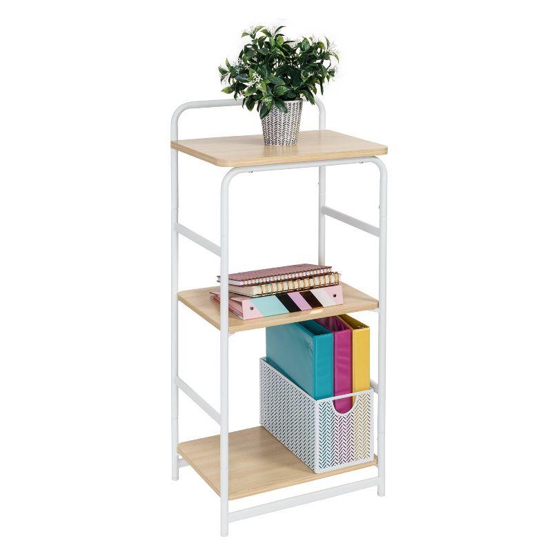 Compact White & Natural 3-Tier Steel and Wood Desk Shelf