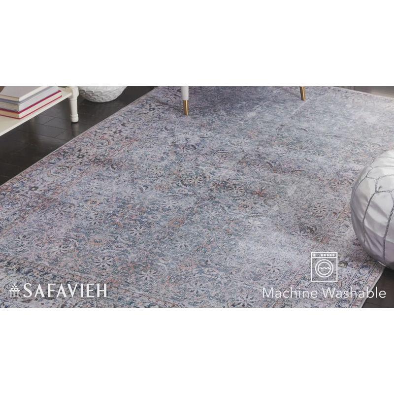 Easy-Care Washable Blue Synthetic 6' x 9' Non-Slip Rug