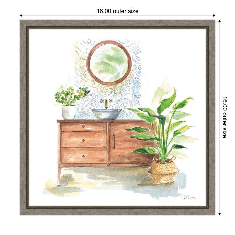 Greenery Bath Framed Canvas Wall Art Print, 16 x 16 inches