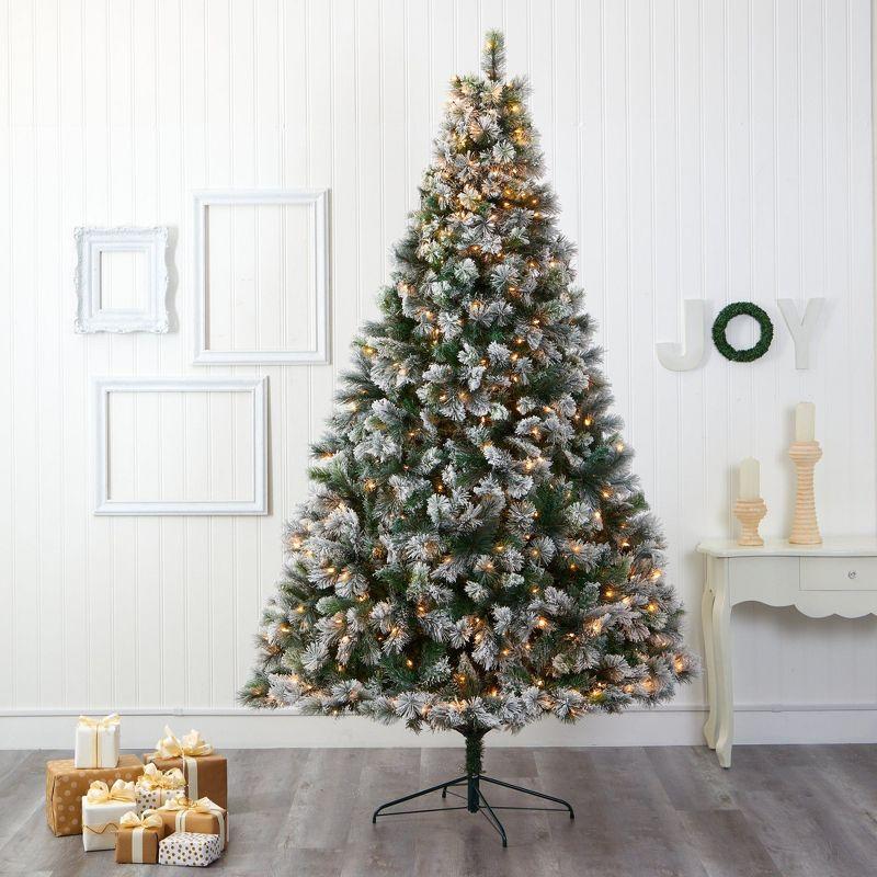 Nearly Natural 9-ft Flocked Oregon Pine Artificial Christmas Tree with 600 Clear Lights and 1580 Bendable Branches