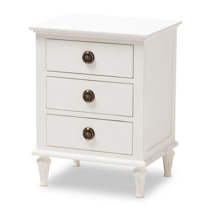 Venezia French - Inspired Rustic Washed Wood 3 - Drawer Nightstand - White - Baxton Studio