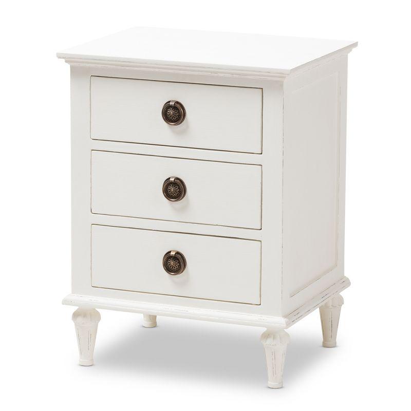 White Cedar 3-Drawer Nightstand with Tapered Legs