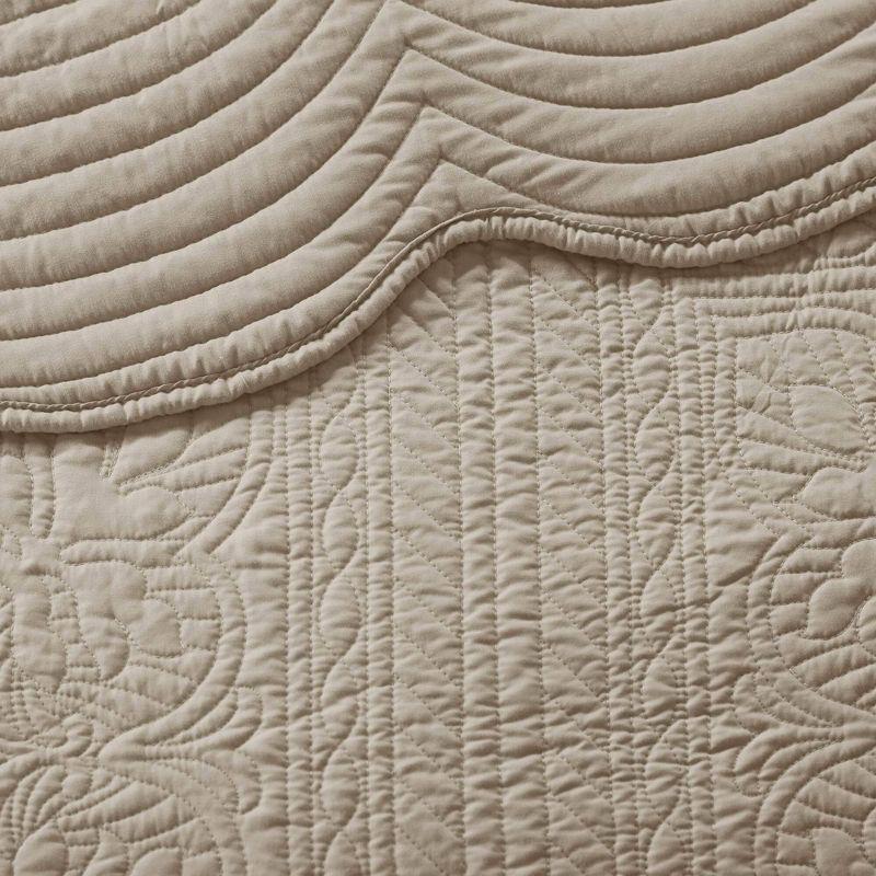 Madison Park 3pc Full/Queen Genoa Reversible Scalloped Edge Quilt Set Khaki