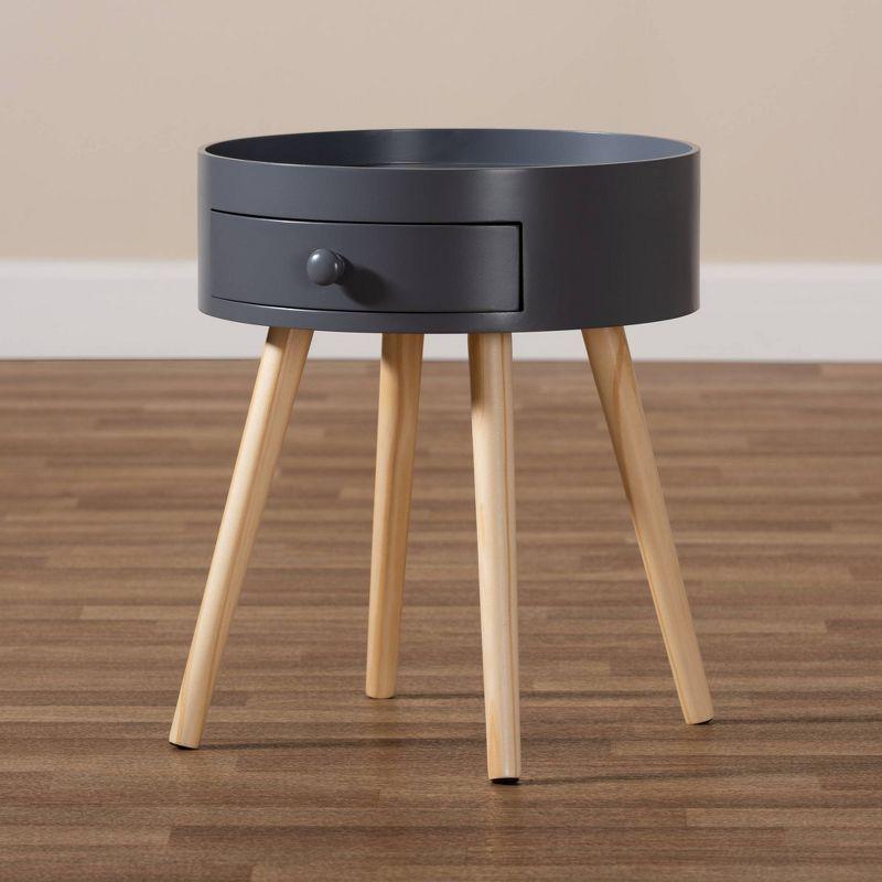 1 Drawer Jessen Wood Nightstand Gray - Baxton Studio: Bedside Table with Storage, Angled Legs