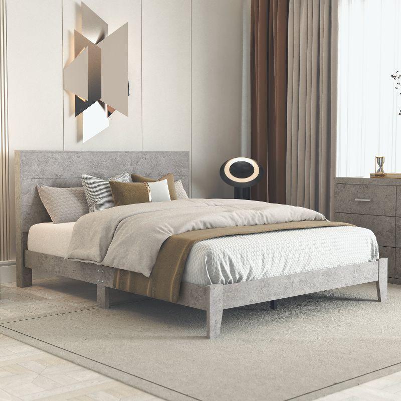 Galano Layton Wood Frame Queen Platform Bed with Headboard in Knotty Oak, Dusty Gray Oak, White, Black, Oslo Oak, Concrete Gray