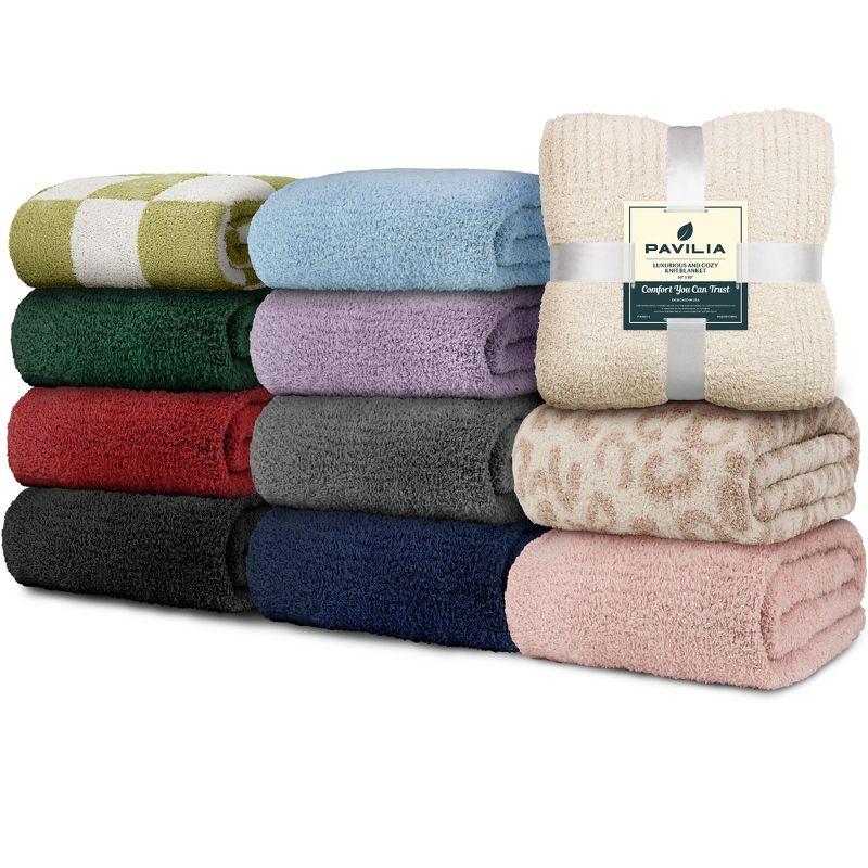 PAVILIA Plush Knit Throw Blanket for Couch Sofa Bed, Super Soft Fluffy Fuzzy Lightweight Warm Cozy All Season