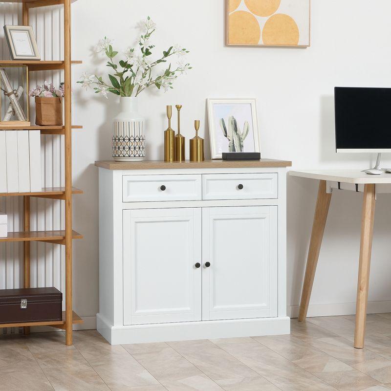 HOMCOM Sideboard Buffet Cabinet with Storage Drawers, 2 Door Kitchen Storage Cabinet with Adjustable Shelves, Coffee Bar for Living Room, White