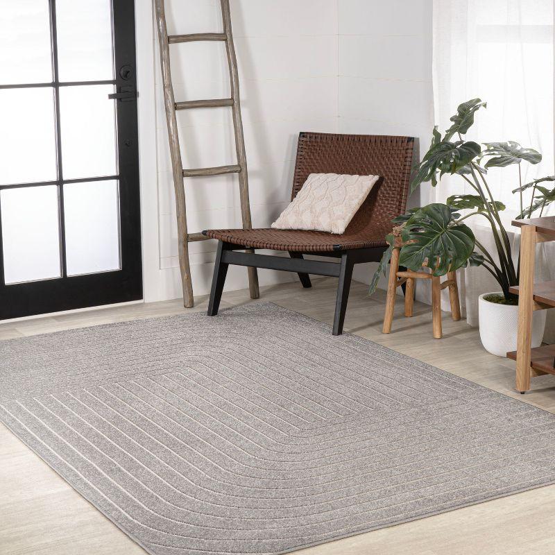 JONATHAN Y Odense High-Low Minimalist Angle Geometric Gray/Ivory 4 ft. x 6 ft. Indoor/Outdoor Area Rug