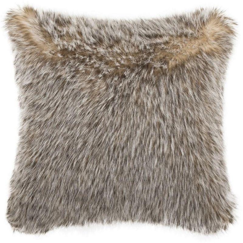 Brown Faux Fur Feather Fill Square Accent Pillow