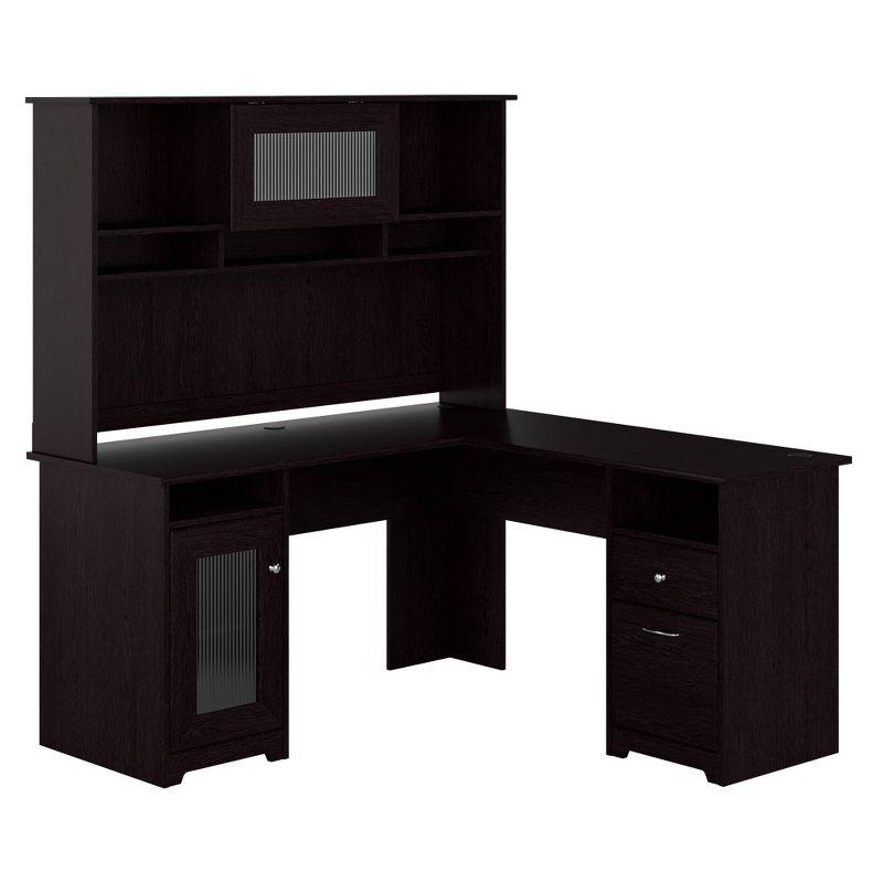 Cabot 60W L Shaped Computer Desk with Hutch Espresso Oak - Bush Furniture: Executive Workstation, Storage Hutch, File Drawer