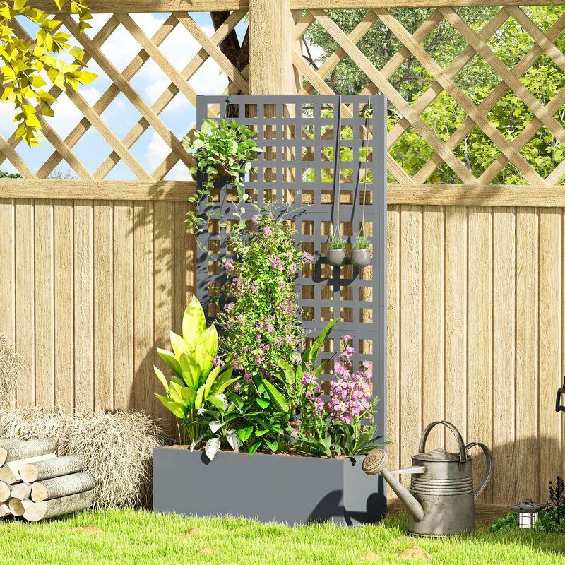 Outsunny Galvanized Raised Garden Bed with Trellis and Drainage Holes for Climbing Plants, Vegetable, Vines, 35" x 16" x 70", Gray