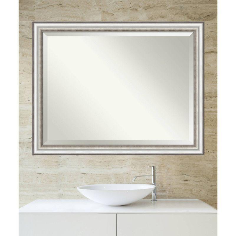 45" x 35" Salon Framed Bathroom Vanity Wall Mirror Silver - Amanti Art: Modern Rectangle, No Assembly Required