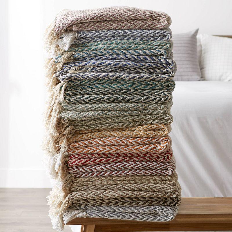 50"x60" Zig-Zag Throw Blanket Hunter Green - Design Imports: Woven Cotton, Fringe Trim