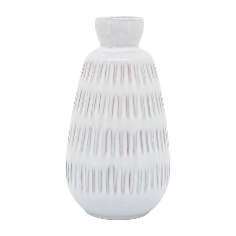 Sagebrook Home 8"Hx4" Diameter, Ceramic Dimpled Vase, White Finish, Decorative Details and Classic Shaped Vase for Accenting Tables and Decor For Any