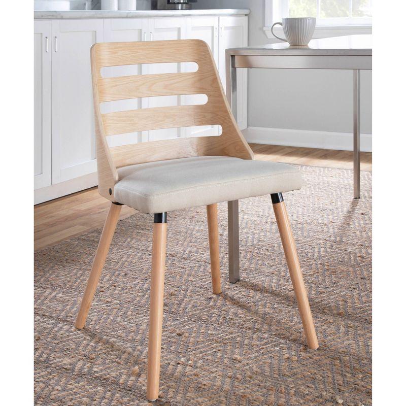 Cream Fabric and Natural Wood Upholstered Ladderback Side Chair