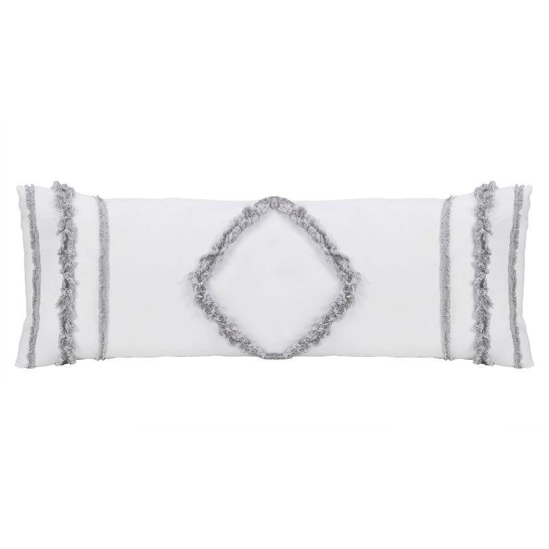 Boho Fringe White and Grey Cotton Body Pillow Cover