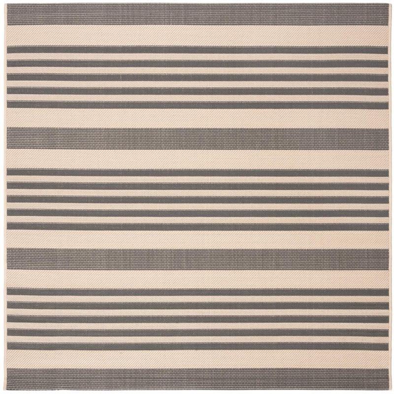 Gray and Bone Striped Square Indoor/Outdoor Area Rug