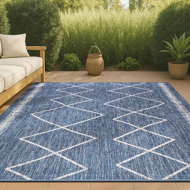 4'x6' Derya  Diamond Trellis Indoor/Outdoor Area Rug, Blue/Ivory - JONATHAN Y