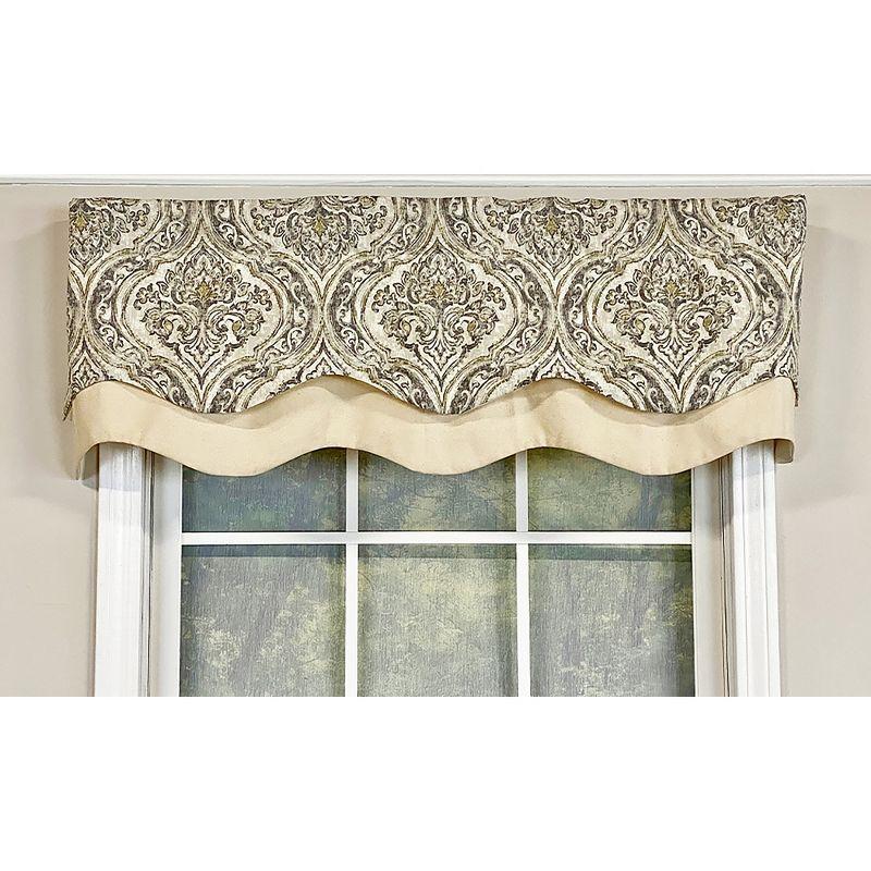 RLF Home Diamond Damask Glory Window Valance 3" Rod Pocket Layered, 50" x 16"