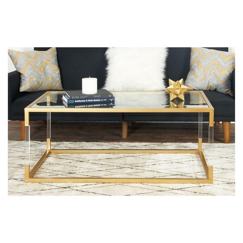 Elegant Gold and Clear Rectangular Outdoor Coffee Table with Acrylic Legs