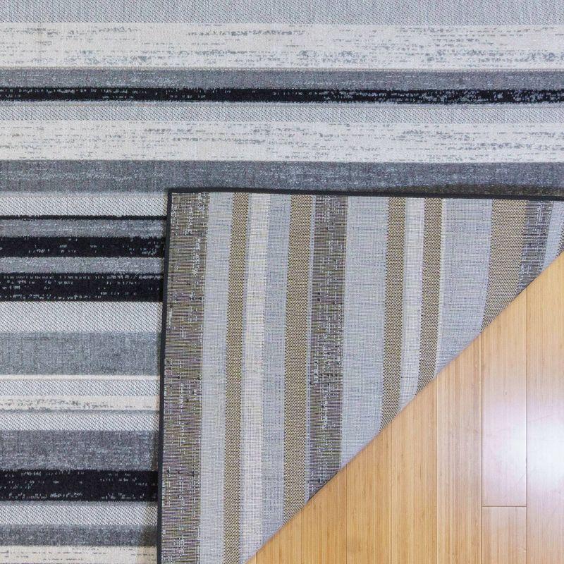 Fosel Muxia Gray/Black Modern Micro Stripped Hi-Low Flatweave Indoor/Outdoor Area Rug