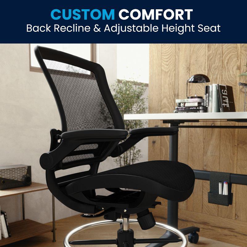 Flash Furniture Mid-Back Transparent Mesh Drafting Chair with Flip-Up Arms