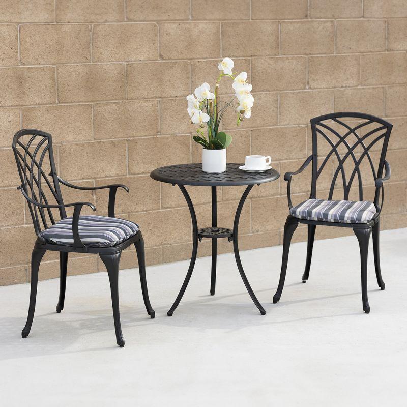 Ekta Black Cast Aluminum 3-Piece Patio Bistro Set with Cushions