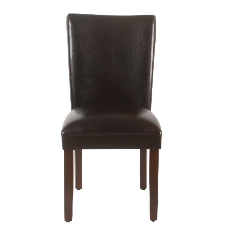 Modern Brown Faux Leather Parsons Side Chair with Wood Legs