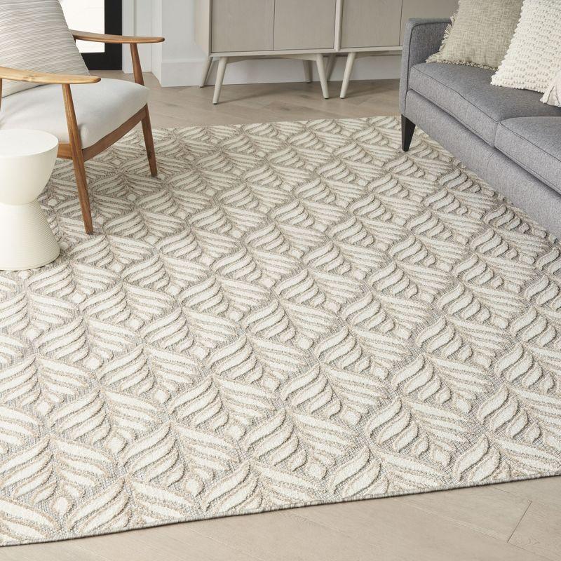 Nourison Aloha Tropical Palm Flatweave High-Low Indoor Outdoor Area Rug Ivory Grey 5'3" x 7'5"