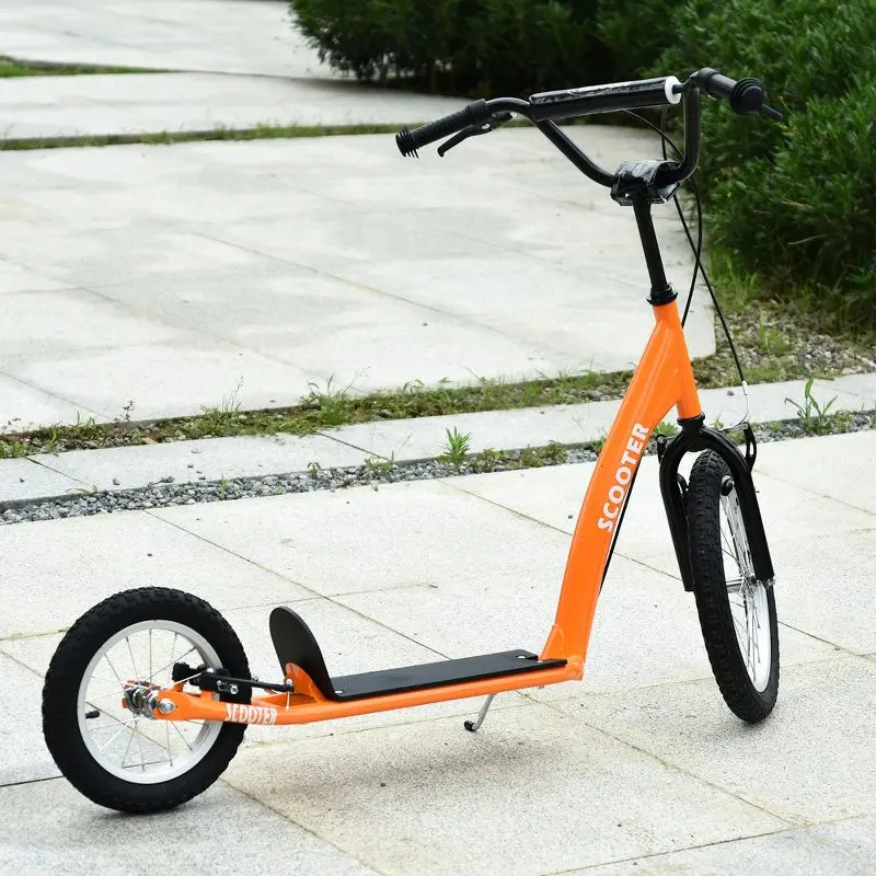 Aosom Youth Scooter Kick Scooter for Kids 5+ with Adjustable Handlebar Front and Rear Dual Brakes Inflatable Wheels, Orange