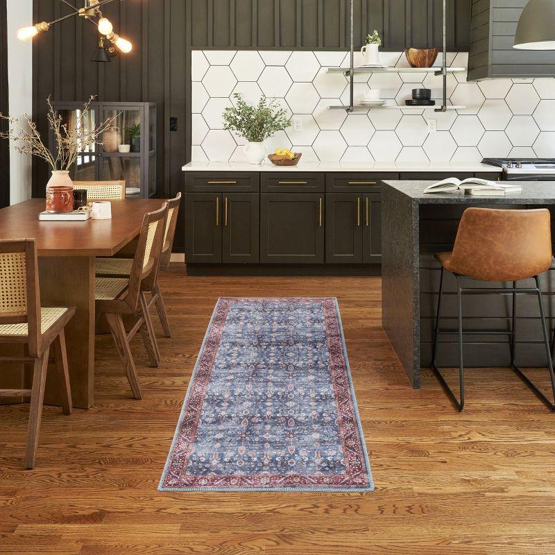 Nourison Washable Brilliance 2' x 6' Blue/Brick Vintage Indoor Bathroom, Kitchen Runner Rug