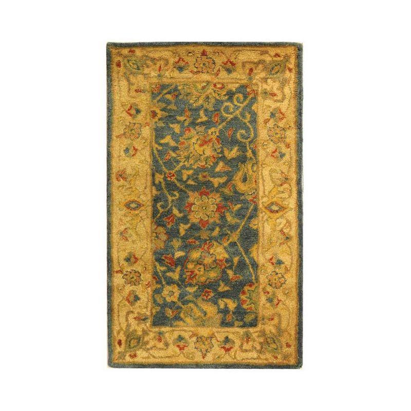 Antiquity Blue and Gold Hand Tufted Wool Runner Rug