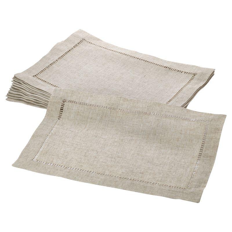 Set of 12 Natural Polyester Blend Hemstitched Placemats