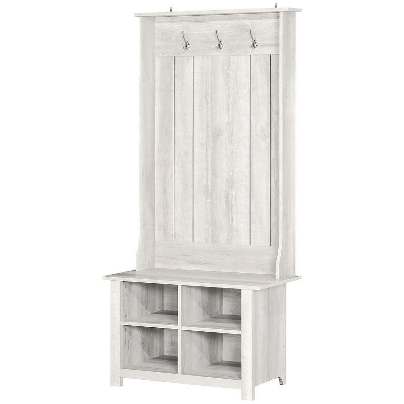 White Wood Hall Tree with Shoe Storage Bench and Coat Rack