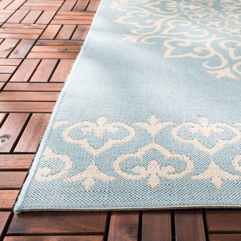 Cream and Aqua Square Synthetic Non-slip Area Rug