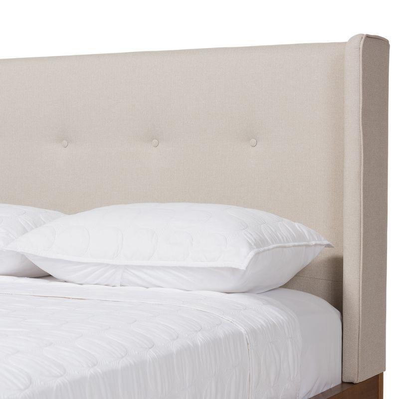 Brooklyn Mid Century Modern Walnut Wood Fabric Upholstered Platform Bed Beige - Baxton Studio