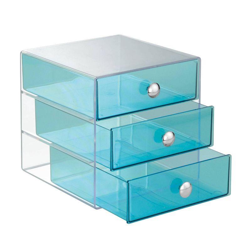 Teal Blue 3-Drawer Plastic Desk Organizer