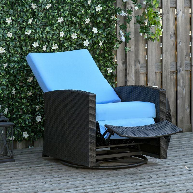 Outsunny Patio PE Rattan Wicker Recliner Chair with 360° Swivel, Soft Cushion, Lounge Chair for Patio, Garden, Backyard