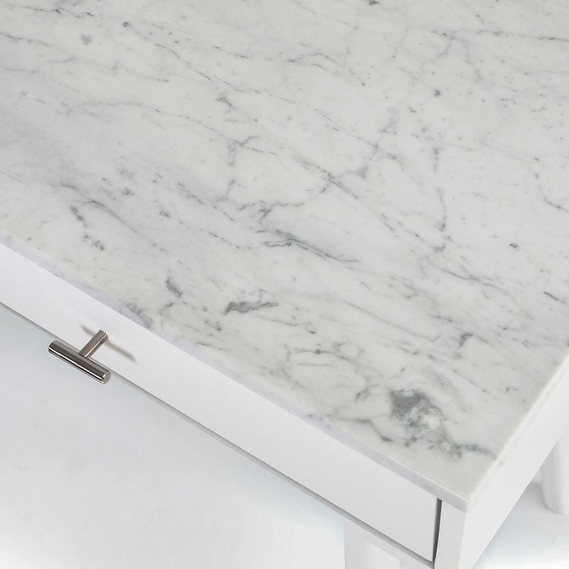 The Bianco Collection Viola 44" Rectangular Italian Carrara White Marble Writing Desk with White Legs