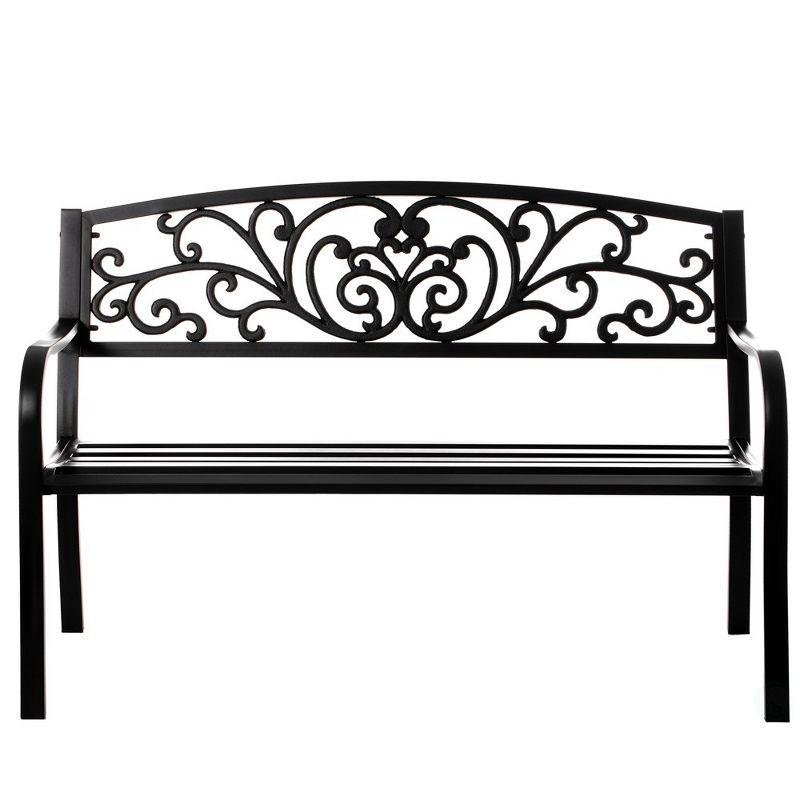 Black Powder Coated Steel Outdoor Bench with Cast Iron Backrest