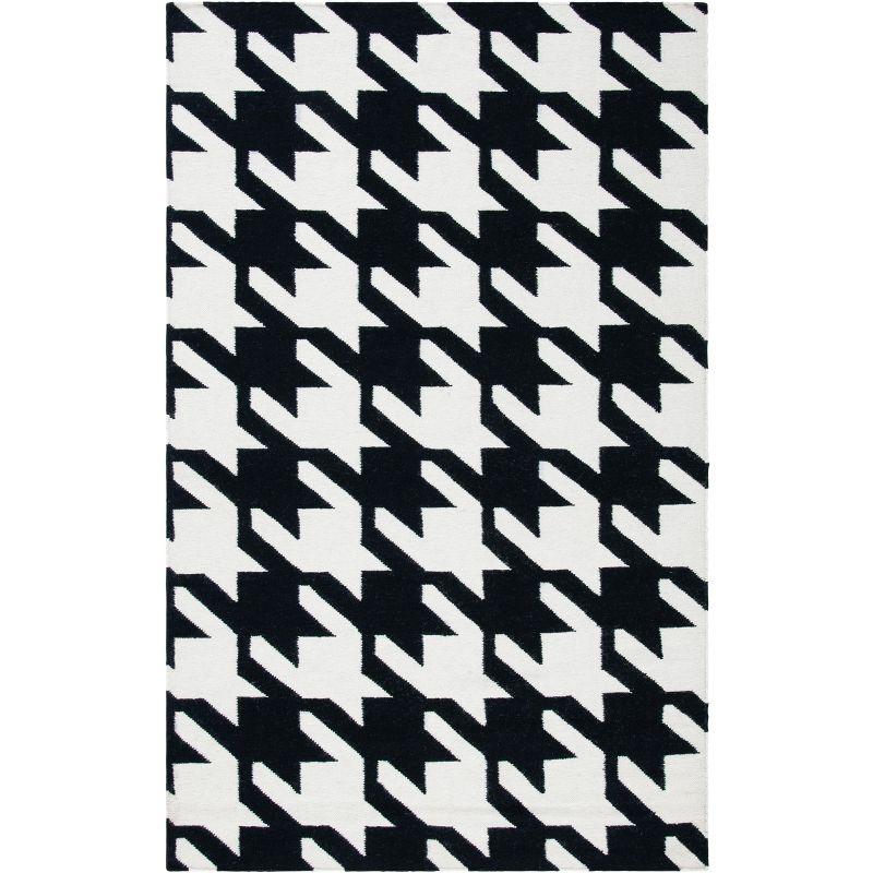 Handwoven Geometric Tessellation Black/Ivory Wool Rug 5' x 8'