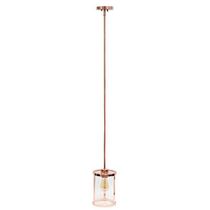 1-Light 9.25" Modern Farmhouse Adjustable Hanging Cylindrical Clear Glass Pendant Fixture with Metal Accent - Lalia Home