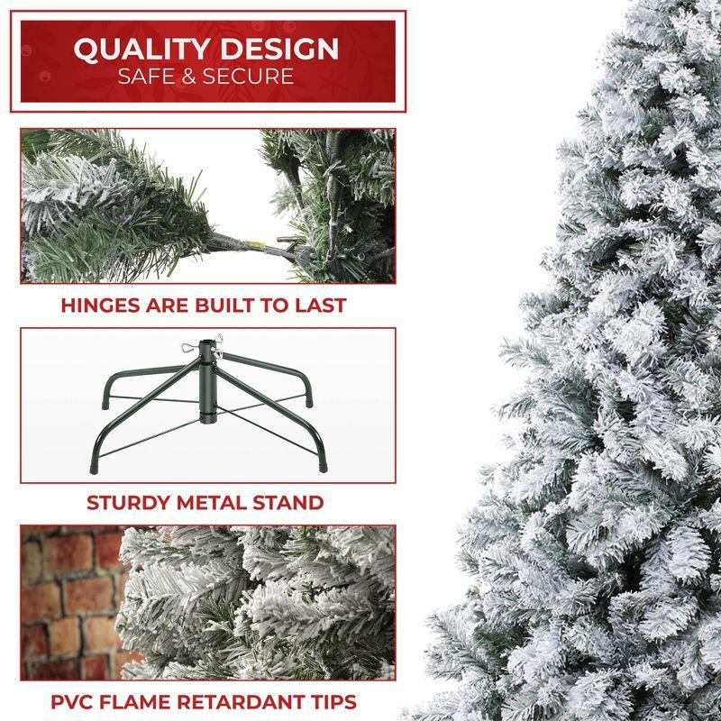 Casafield Realistic Snow-Flocked Pine Artificial Holiday Christmas Tree with Sturdy Metal Stand