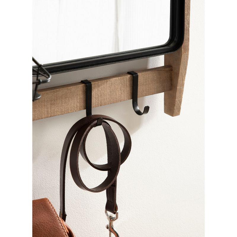 Rustic Brown Wall Organizer with Mirror and Hooks