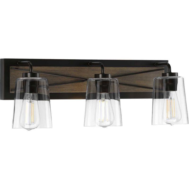 Progress Lighting Briarwood 3-Light Bath Vanity in Antique Bronze with Clear Glass Shades