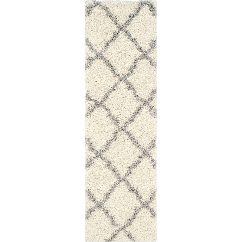 Ivory and Grey Diamond Shag Area Rug, Hand-Knotted Easy Care