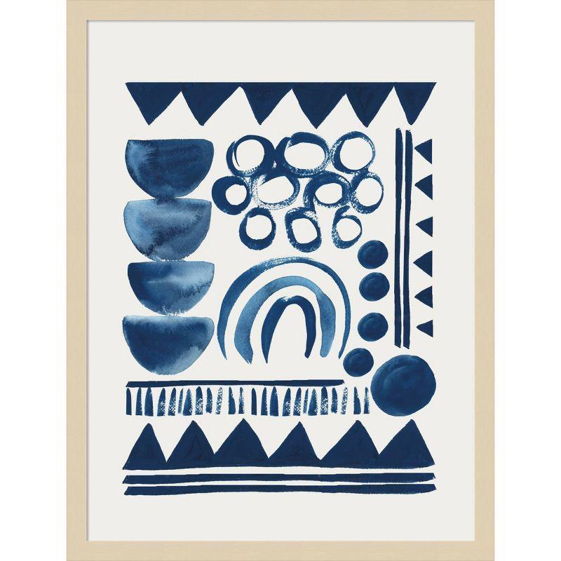 Indigo Abstract Print with Natural Wood Frame