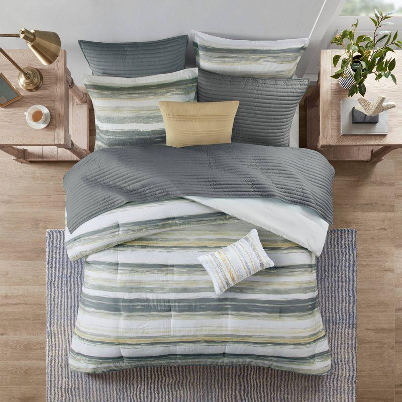 Marina 8 Piece Printed Seersucker Comforter and Quilt Set Collection